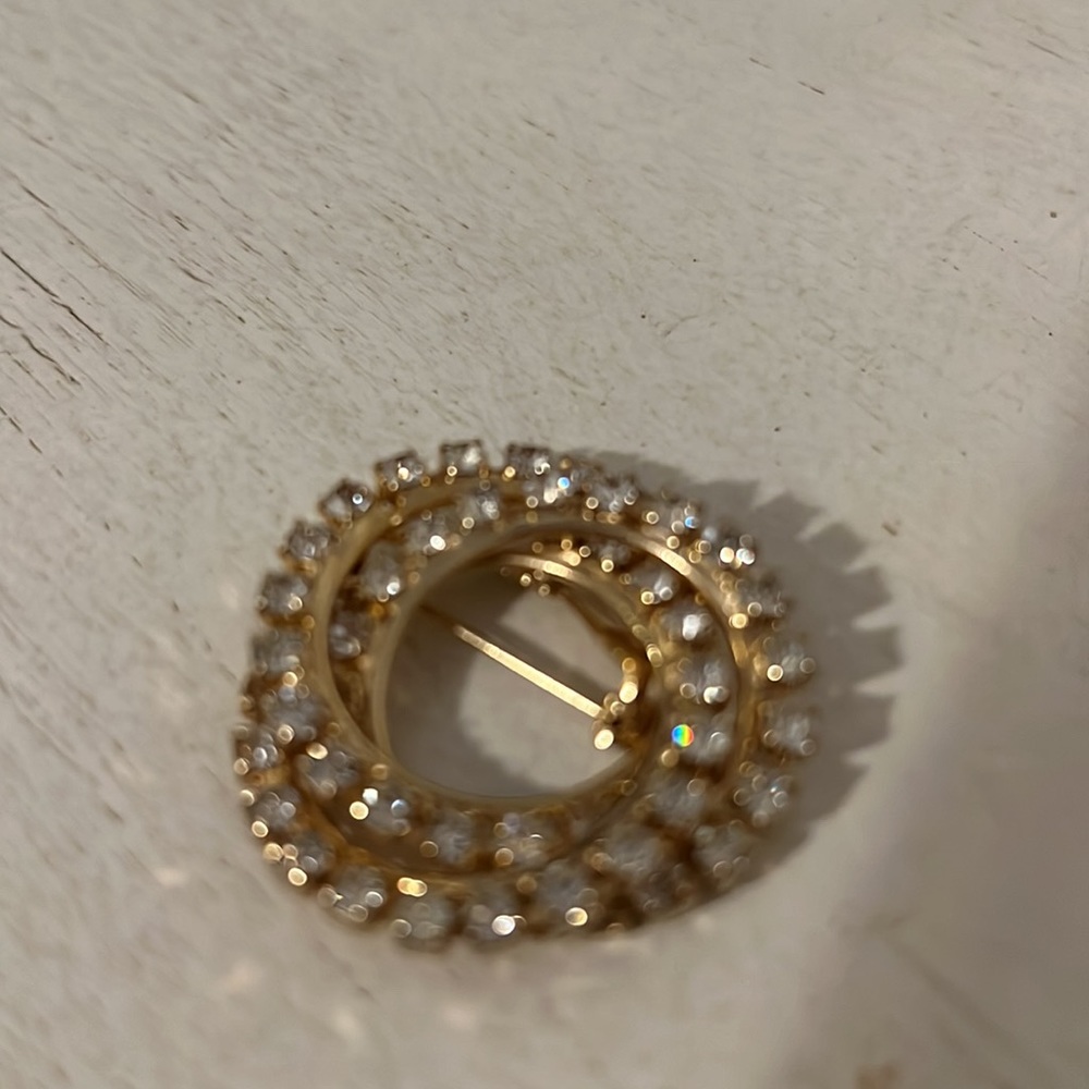 Vintage 50’s 60’s prong set crystal clip on earrings and brooch gold clear - Picture 2 of 4